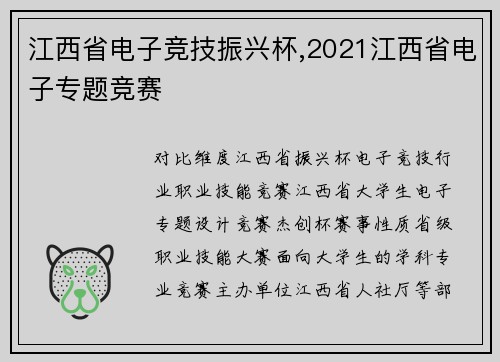 江西省电子竞技振兴杯,2021江西省电子专题竞赛